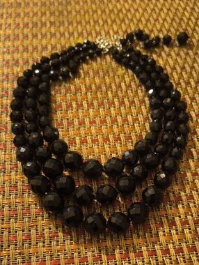 Hand Crafted Black Faceted Multi-Strand Statement Necklace